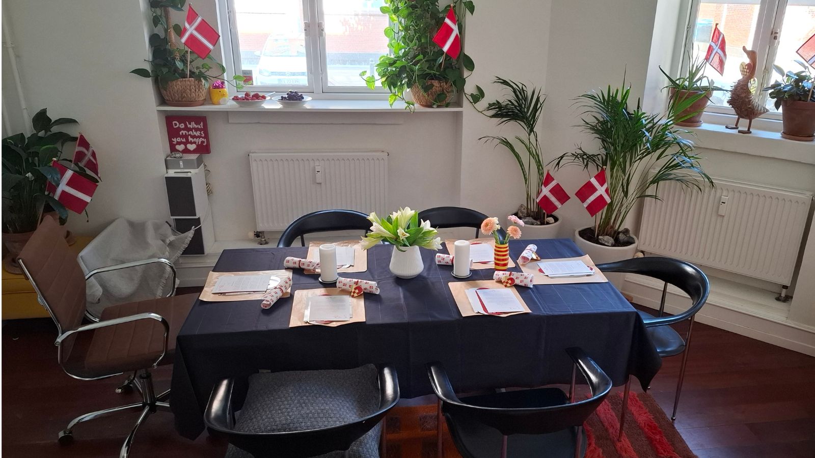 Table prepared for a private Danish paper heart experience in a Frederiksberg home